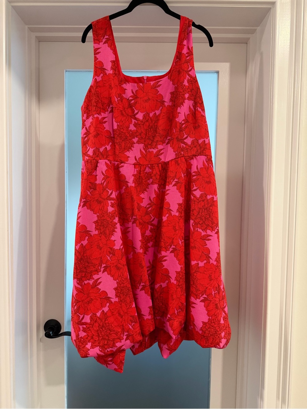Nina Leonard Hot Pink and Red Floral Bubble Dress